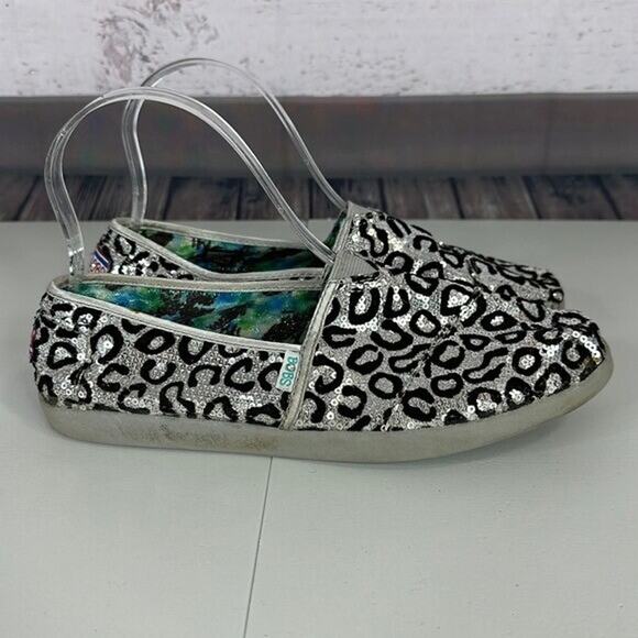 Skechers Bobs Shoes Youth 5 Silver Black All Over Sequin Flat Slip on Casual - Picture 1 of 10